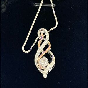 BLOVIN STAMPED 925 TWO TONED PENDANT /CHAIN CENTER ROUND STONE SET SMALL.STONES